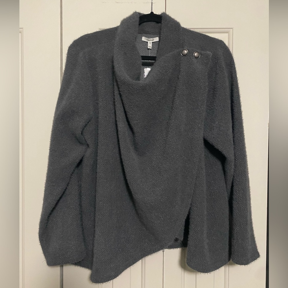 Maurices Charcoal Draped Sweater with Button Detail